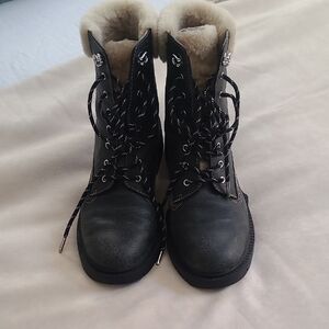 Coach Leather With Sherling Trim Boots